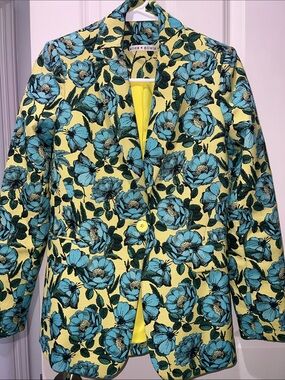 alice + olivia Macey Floral Statement Blazer Boho Jacquard Yellow Blue Green